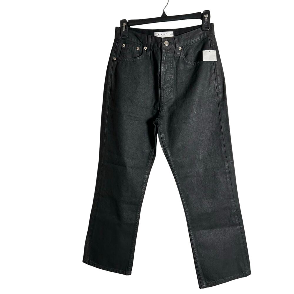 TOPSHOP Dree Button Fly Black Jeans NWT Straight Leg Cropped Size 26